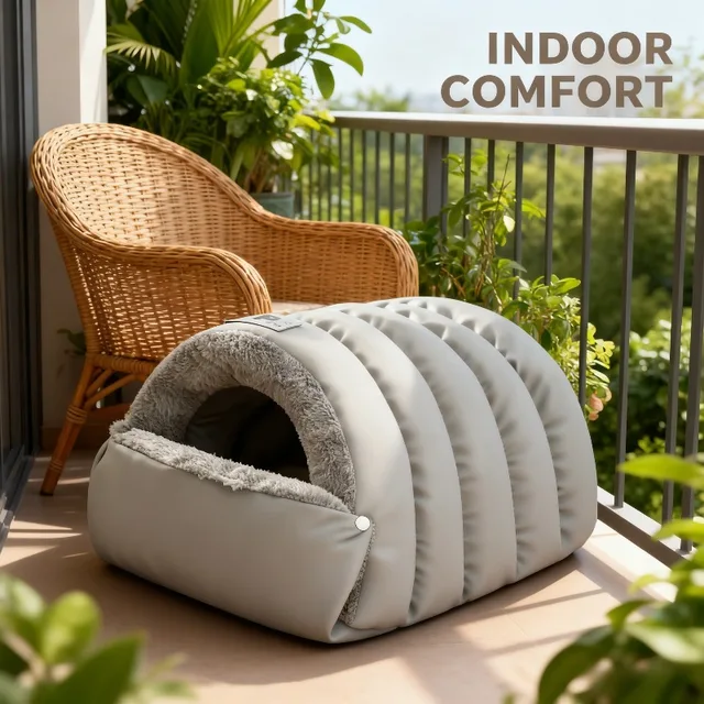 Cat Bed Semi Enclosed Winter Cat and Dog Bed with Leather Edging Windproof and Warm Small Animals in Cold Weather 3