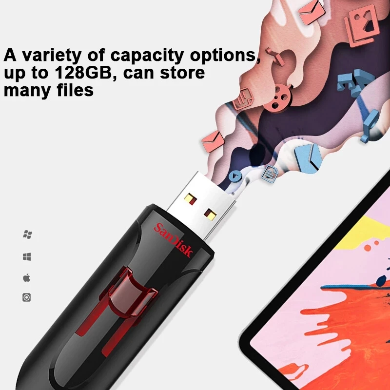 SanDisk Cruzer Glide 3.0 USB Flash Drive USB 3.0 CZ600 Pen Drive 16GB 32GB  64GB 128GB 256GB Black Pendrive High Speed U Disk - AliExpress