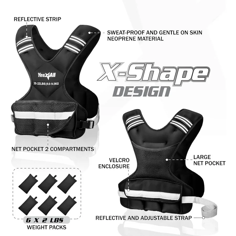 Adjustable Weighted Vest 20-32lbs with Reflective Strip, Large Weight Vest for Strength Training for Men & Women