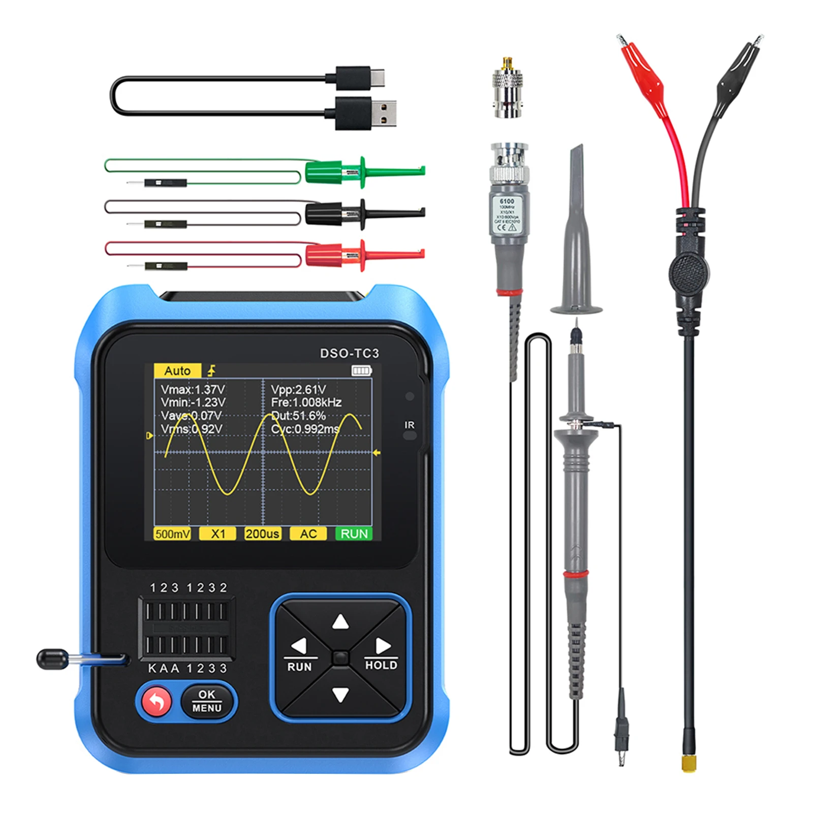 

Digital Oscilloscope Portable and Accurate DSO TC3 3 in 1 Digital Oscilloscope Transistor Tester Function Signal Generator