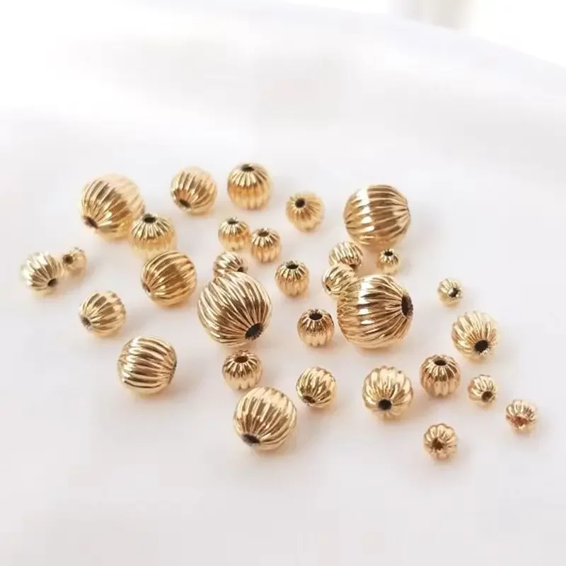 14K 금 도금 황동 랜턴 비즈 수박 비즈 호박 비즈 DIY 수제 루즈 비즈 스트링 첫 번째 주얼리