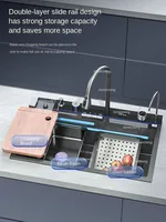 2024 Integrated Waterfall Kitchen Sink Honeycomb Technology Large Digitial Display Stainless Steel Soap Dispenser Cup Washer 2