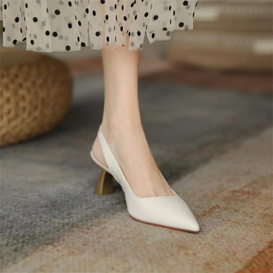 2021 Autumn Women Soft Leather Slingback Shoes Thin High Heels