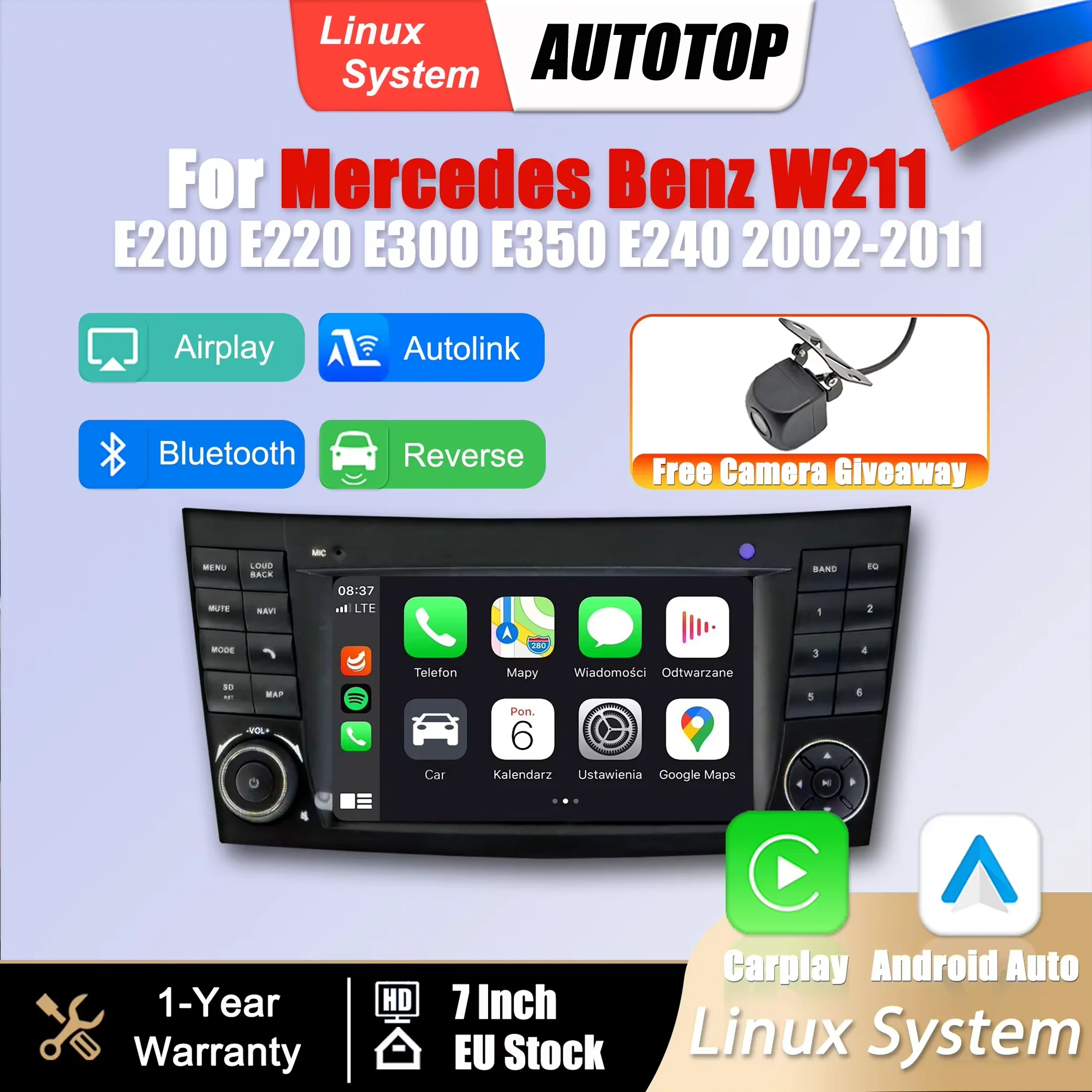 Sistema Linux de 7” para Mercedes Benz W211 E200 E220 E300 E350 E240, Radio Multimedia para coche, CarPlay inalámbrico, Android, GPS, BT, cámara trasera, DSP, SWC, navegación con pantalla táctil 1