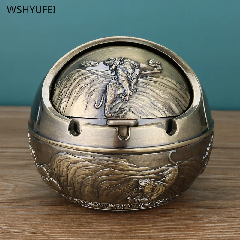 Direct new retro home ashtray creative personality with cover metal multi-function office living room anti-flying ash