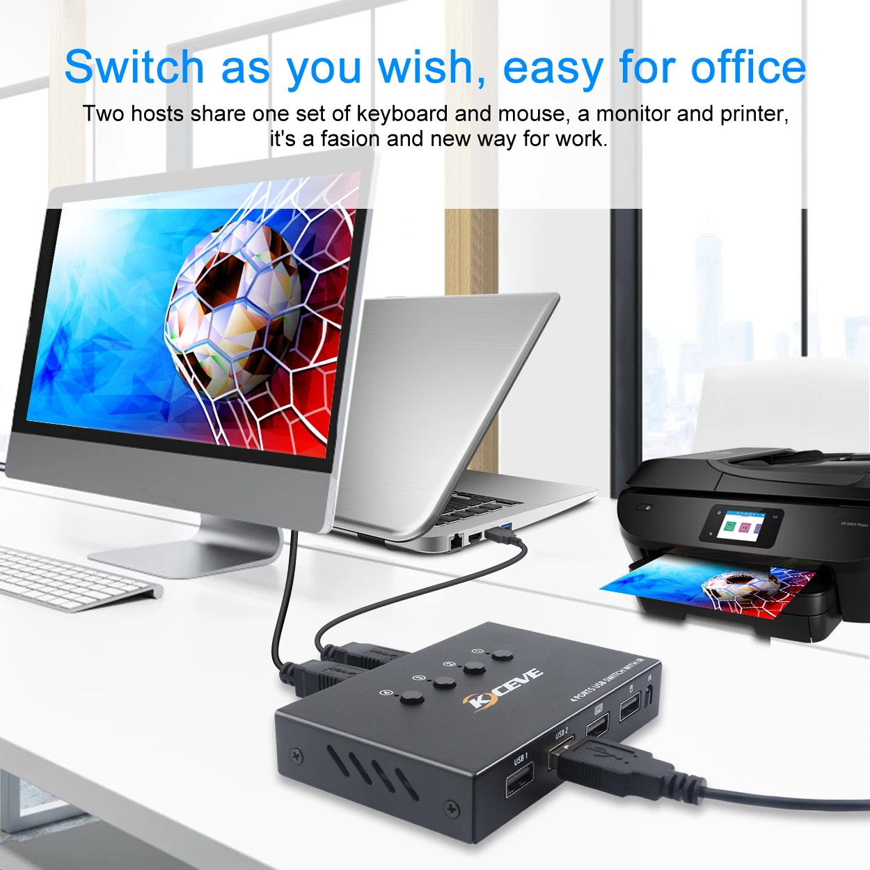 Switch Splitter Box em Saídas Dispositivos Usb Comutador 2.0 para pc Impressora Teclado e Mouse Usb2.0-kvm Comutadores KVM - Imagem 5