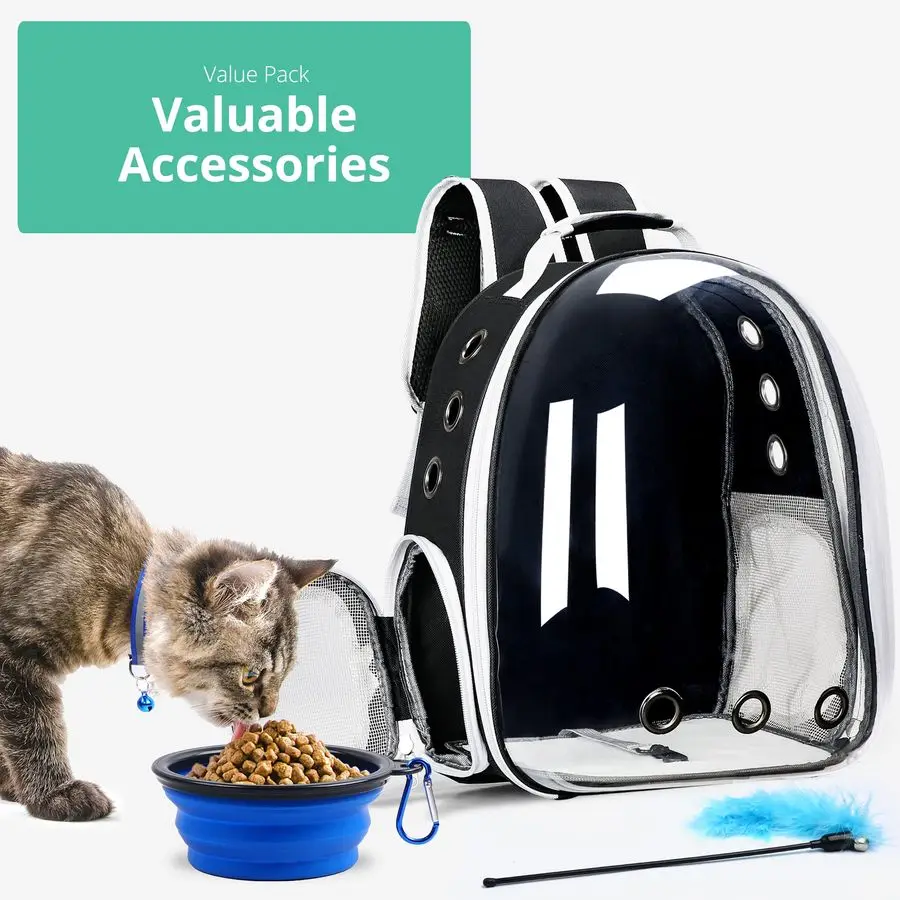 Airline-Approved Bubble Pet Backpack Carrier – 4PCS Set with Collapsible Bowl, Cat Collar & Interactive Toy
