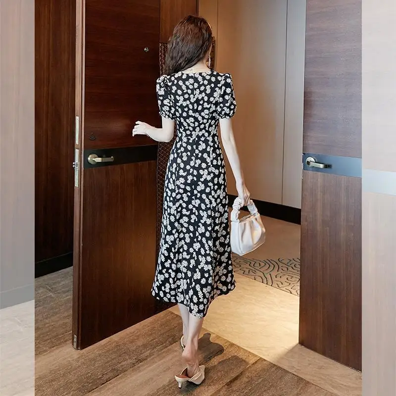 Spring Summer Mujer Fashion Female Vintage Printed Short Sleeve Loose Chiffon Dress Women Casual A-line Midi Dresses Vestidos jumper dress