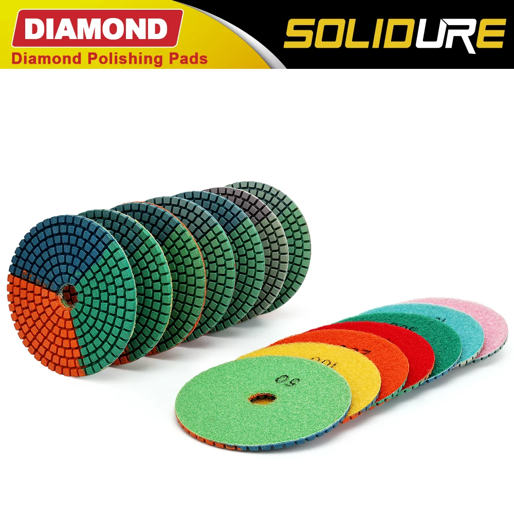 7pcs/Set  Colorful Diamond Wet Polishing Pad 4 inch Grinding Discs Flexibale Sanding Pad For Marble Granite Engineered Stone 7pcs 5 inch diamond wet polishing pad white 125mm flexible grinding wheels for granite marble stone spin type sanding disc