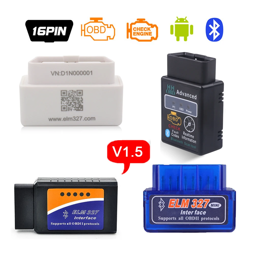 V1.5 Bluetooth OBD2 Scanner Diagnostic Tool OBD-II Auto Scan Adapter 