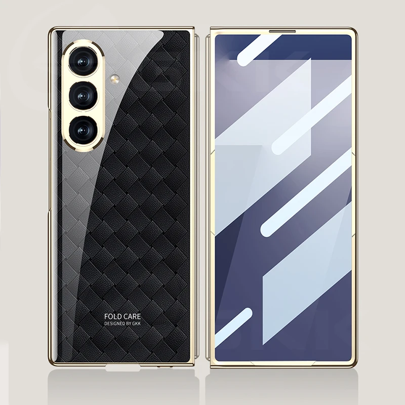 Luxury Painted Tempered Glass Case For Samsung Galaxy Z Fold 7 6 5 Outer Screen