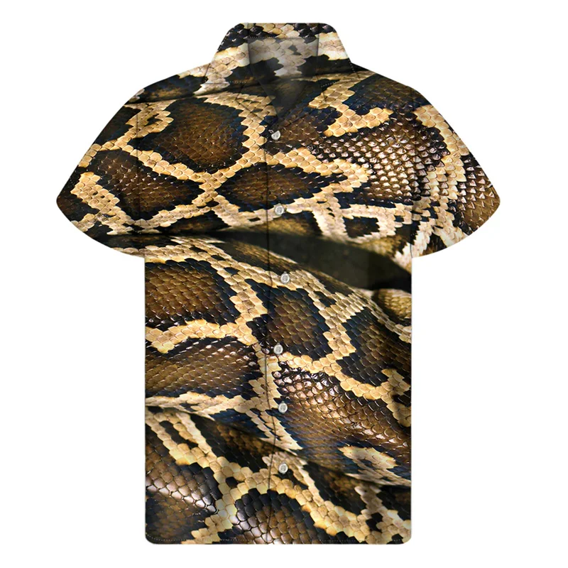 thumbnail image 1 of Camisas hawaianas con estampado 3D de serpiente para hombre, camisas de verano con solapa y botones, holgadas y con personalidad, de manga corta, 1 of 4