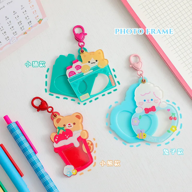 

Kawaii Acrylic Bear Photo Frame Pandent Keyring Diy Photocard Holder Idol Photo Sleeves Gift Kawaii School Stationery