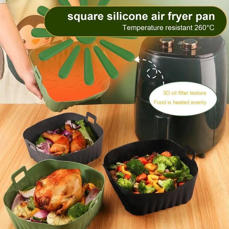 

Air Fryer Reusable Pizza Fried Chicken Airfryer Basket Silicone Oven Baking Tray Non Stick Kitchen Liner Tray Grill Pan Gadgets