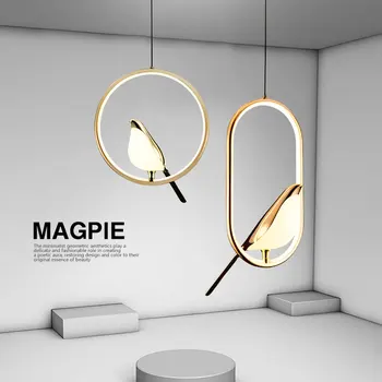 Lampade a sospensione con cavo LED Gazza Bird AC85-265V Lampadari a LED per interni per camera da letto da comodino Luci a sospensione per interni in argento nero 1