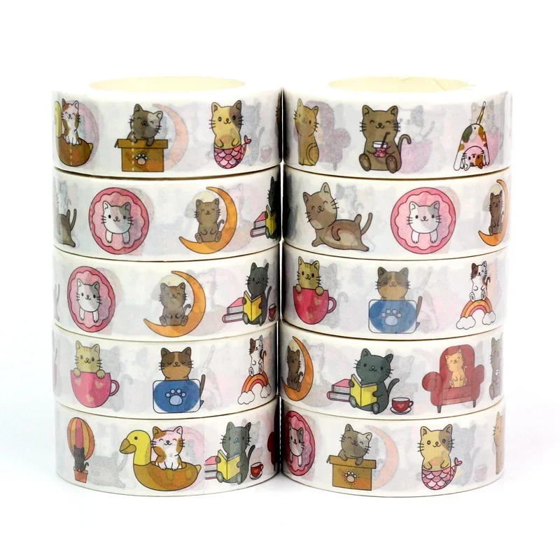 

Wholesale 10PCS./Lot Deco Cat Yoga and Emotions Flat Washi Tapes for Scrapbooking Planner Adhesive Masking Tape Cute Papeleria