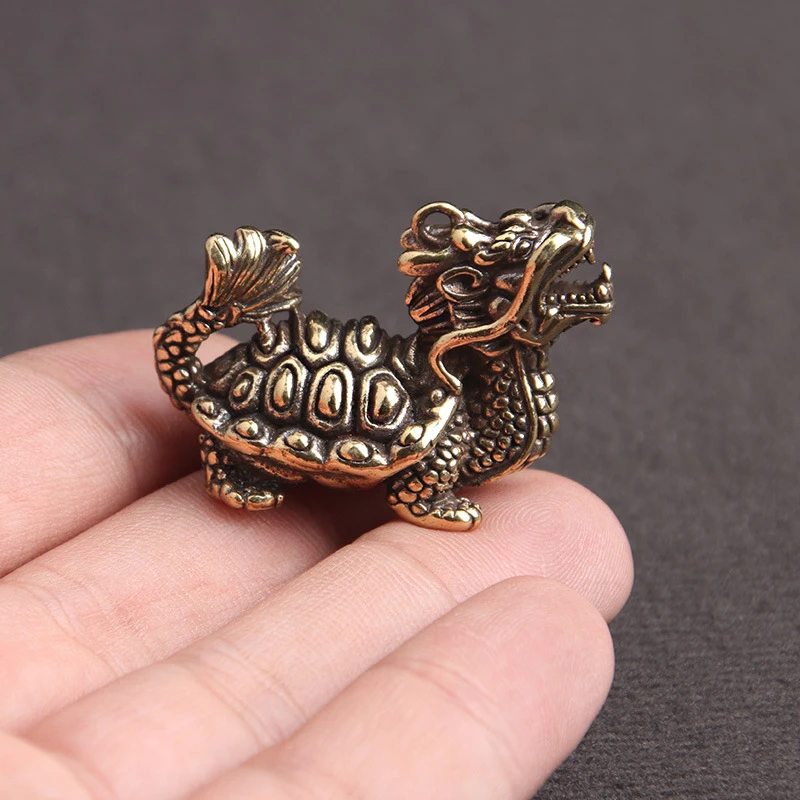 

1PC Chinese Handcraft Jewelry Dragon Turtle Solid Miniature Figurine Antique Copper Antique Beast Animal Statue Ornaments Decora