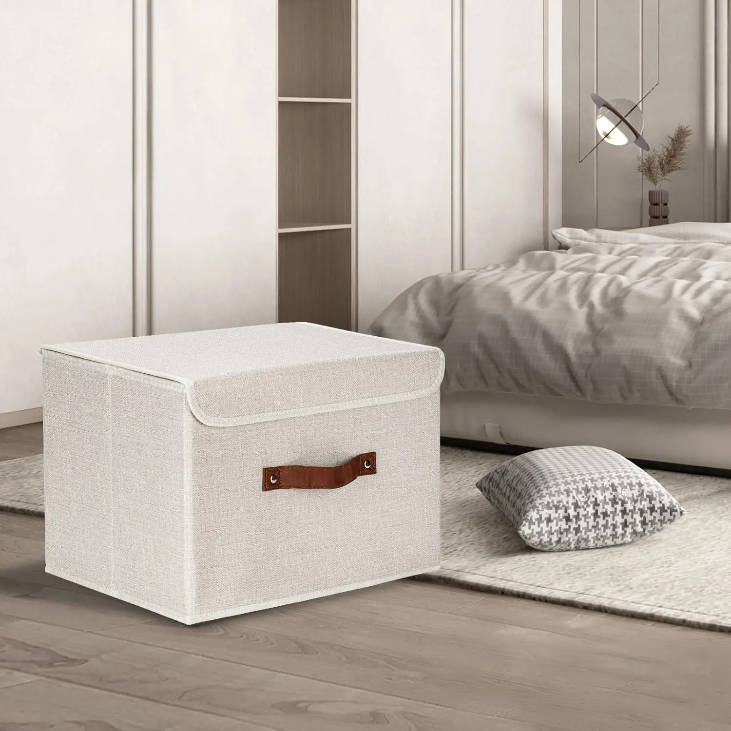 Foldable Storage Boxes with Lids 5 Pack Fabric Storage Bins with Lids, Room Organization, Office Storage, Toys - Beige 5