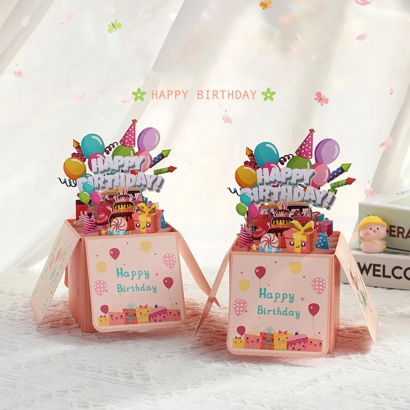 

Birthday Gift 3D Pop Up Greeting Box Cards Birthday Postcard 3D Box Bouquet Flower Greeting Cards Thank You Girlfriend Teacher