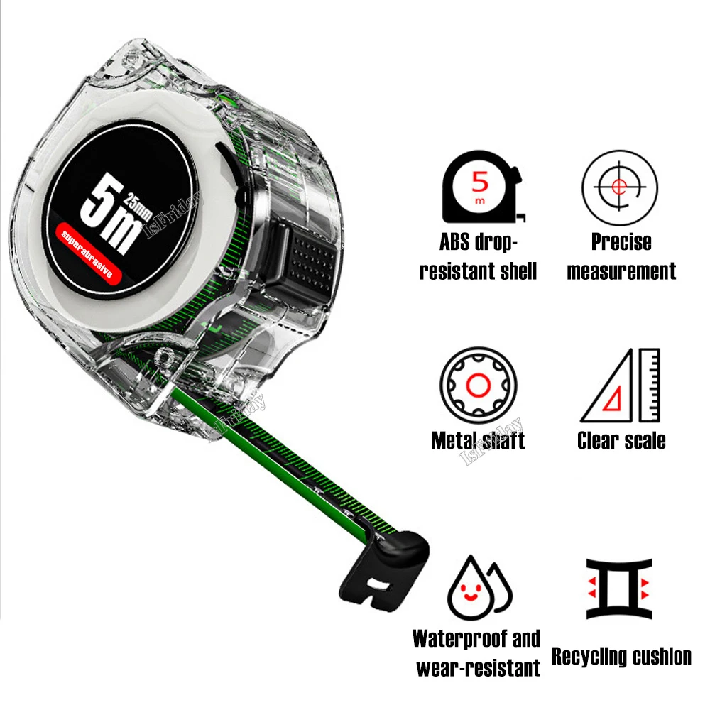 Transparent Fluorescent Tape Measure 3m/5m/7.5m/10m Meters Self Locking Measuring Ruler Thickened Woodworking Measurement Tools