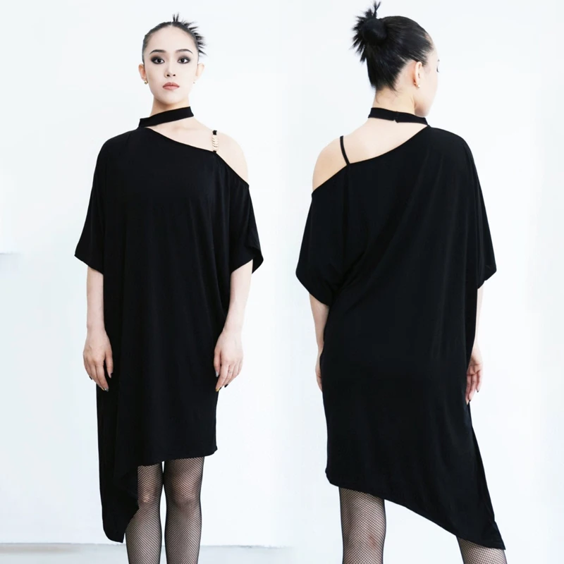 

Black Sloping Shoulder Latin Dance Dress Women Loose Short Sleeved Latin Smock Adults Samba Rumba Ballroom Dance Wear SL9186