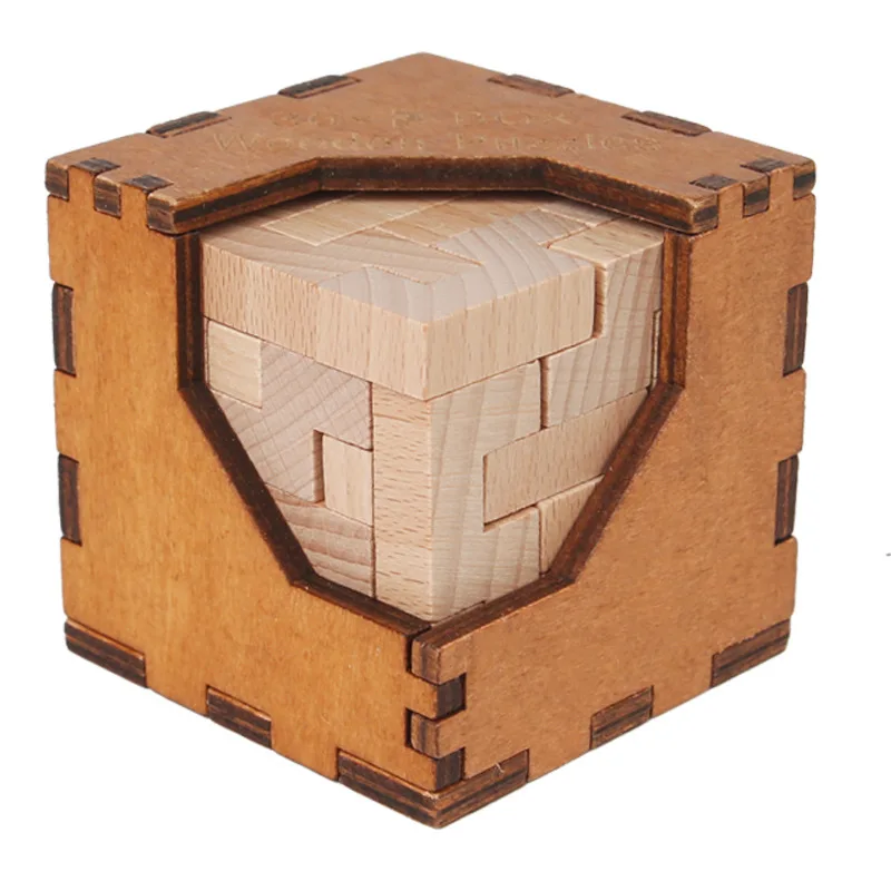 3D Wooden Logic Brain Teasers Cube Box Puzzles Game Mojo the 36 Why Box Wooden Puzzles Assemble Blocks into 1 Cube Puzzle Toys Puzzle Cube Magic Puzzle Cube
