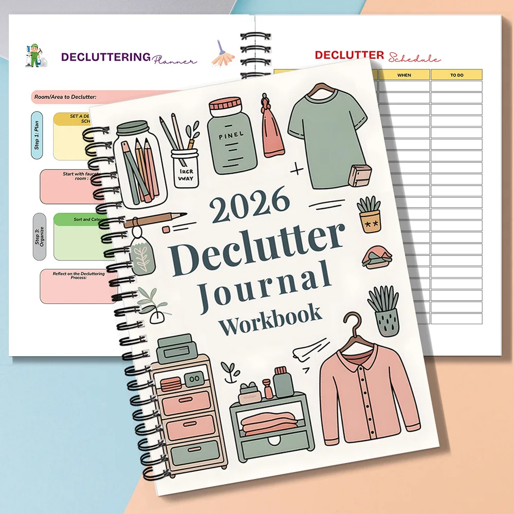 1PC 나선형 노트북 2026 Declutter Journal Workbook, 가정용 저장 기록에 실용적, 가정 조직 계획에 적합