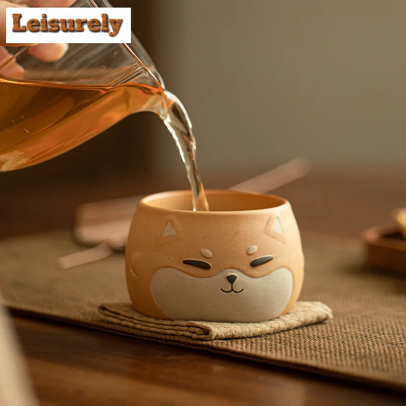 130ML Cartoon Hand Drawn Shiba Inu Teacup Zen Tea Bowl Water Jug Fragrance Cup Chazhan Cute Dog Master Cups Coffee Mugs Teaware