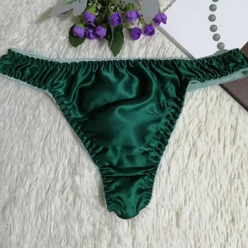 Men's Mulberry Silk T-Back Panties Low-Rise Breathable Sexy Solid Thong Underwear Fashion G-String Brief Male Bikini Underpant