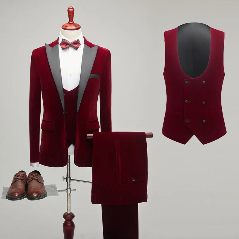 

2023 High Quality Men Fashion Handsome Trend (top + Vest + Trousers) Business Fashion Slim-fit Banquet Wedding Three-piece Set