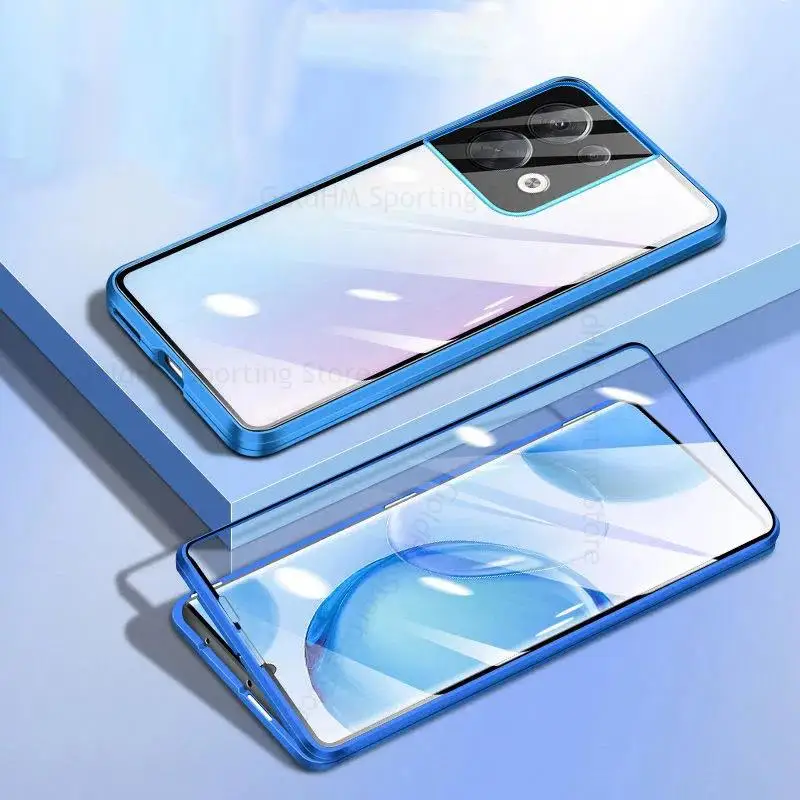 Magnetic Adsorption Flip Case For OPPO Reno 9 Pro Plus Tempered Glass Phone Case For Reno 8 Pro Plus 360 Double-Sided Protector