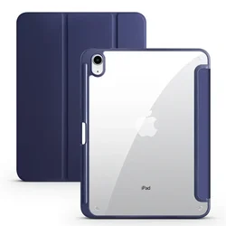 Premium iPad Case with Pen Holder and Clear Acrylic Back for iPad Air 11 (M2 M3) (Dark blue)