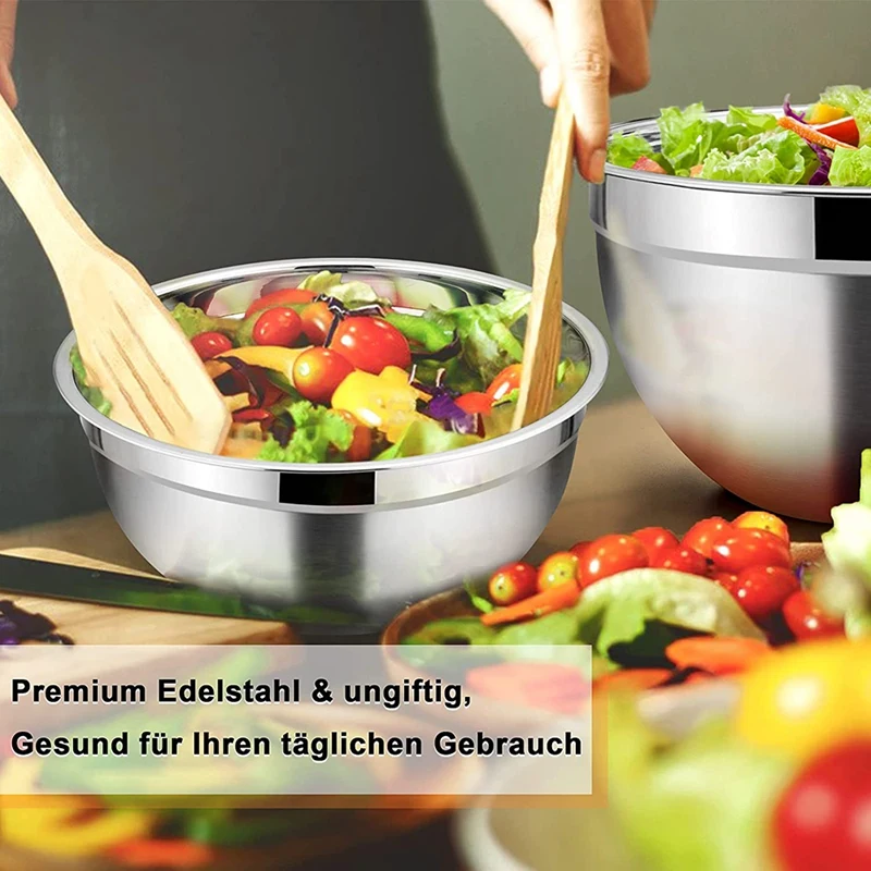 Hot 5 Pcs Mixing Bowl,Stainless Steel Stackable Salad Bowl with Airtight Lid,Serving Bowl for Kitchen Cooking Baking,Etc