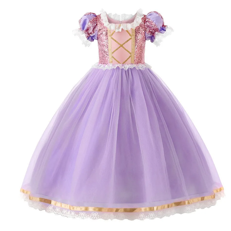 thumbnail image 1 of Disfraz de Frozen para niña, vestido de princesa Elsa, Anna, sirena, Rapunzel, Cenicienta, Bella, para fiesta de cumpleaños, 1 of 5