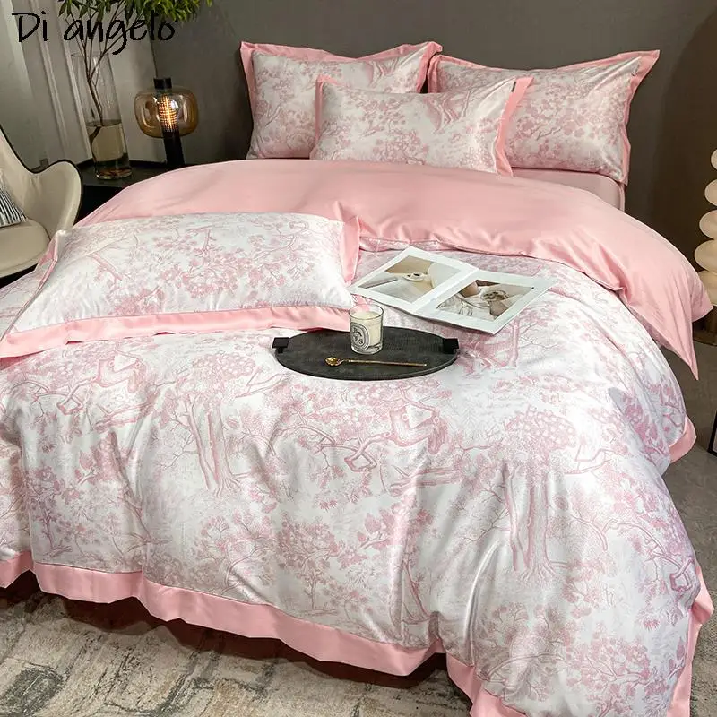 Euro Style Pink Luxury Bedding Set Healthy Skin Duvet Cover Set
