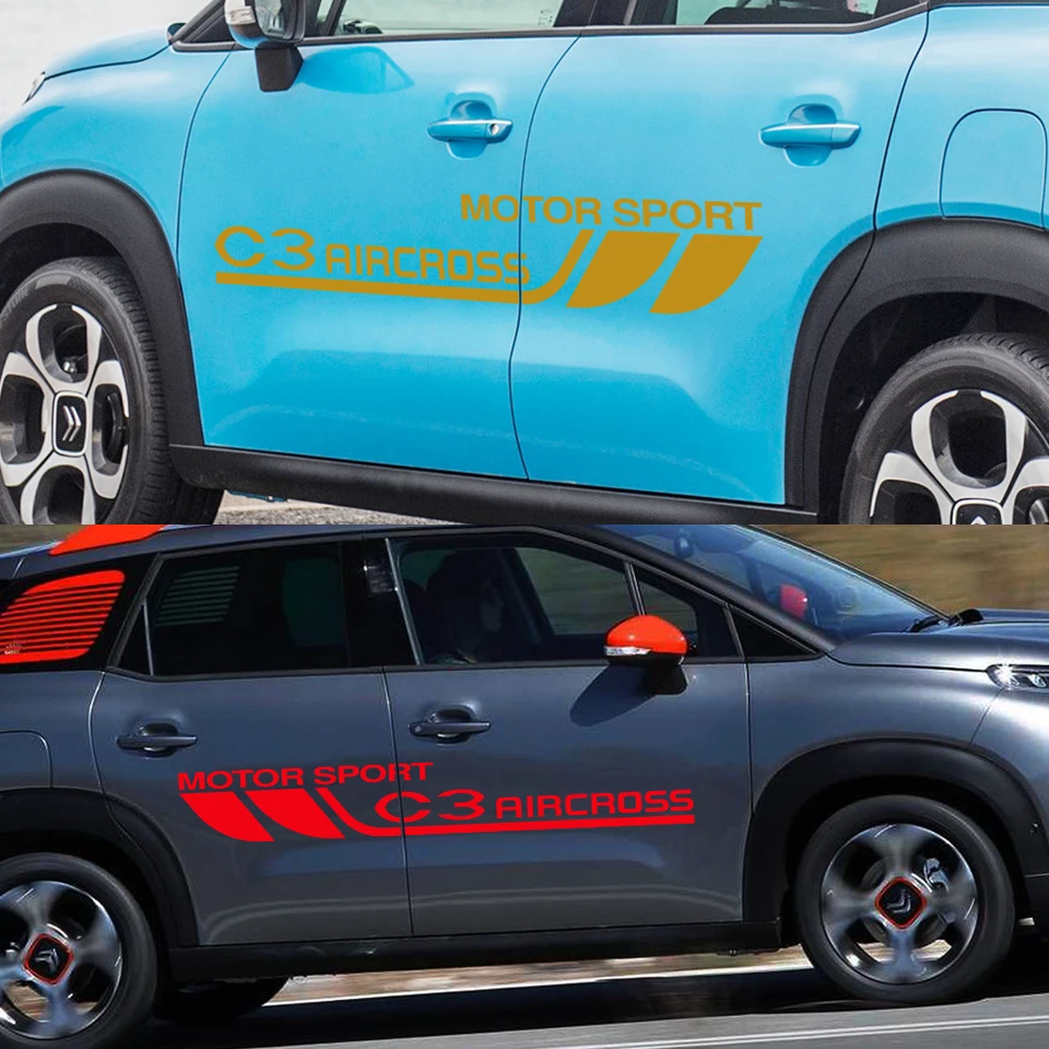 For Citroen C3 Aircross 2PCS Car Door Side Stickers Motor Sport