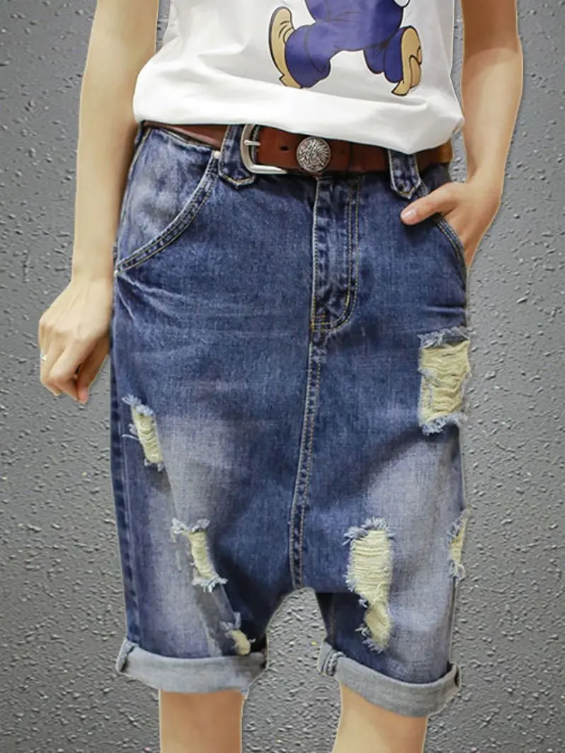 baggy low crotch denim pants women printed wide leg jeans hip hop oversized cowboy harem trousers boyfriend bloomers joggers Women Denim Jeans Cross-pants Fashion Low Drop Crotch Short Jeans Hip Hop Punk Style Baggy Harem Hole Sagging Cowboy Shorts