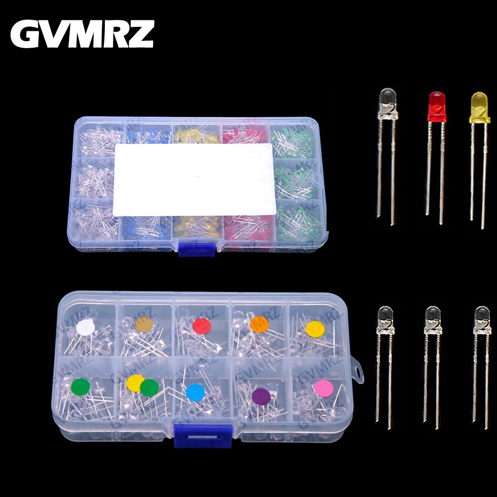3mm / 5mm LED 레드 옐로우 화이트 그린 블루 오렌지 웜 화이트 핑크 퍼플 모듬 키트
