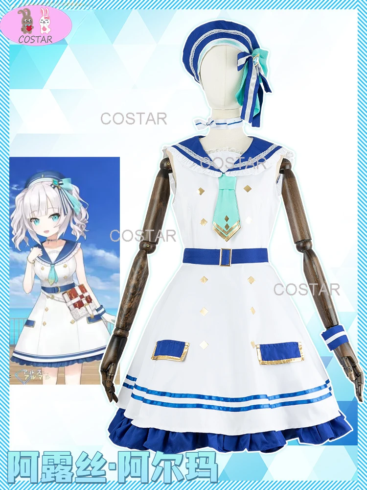 

COSTAR Vtuber Nijisanji Ars Almal Cosplay Costume Halloween Outfits Women Dress Anime Lovely Dress Navy Sailor Uniform Hat