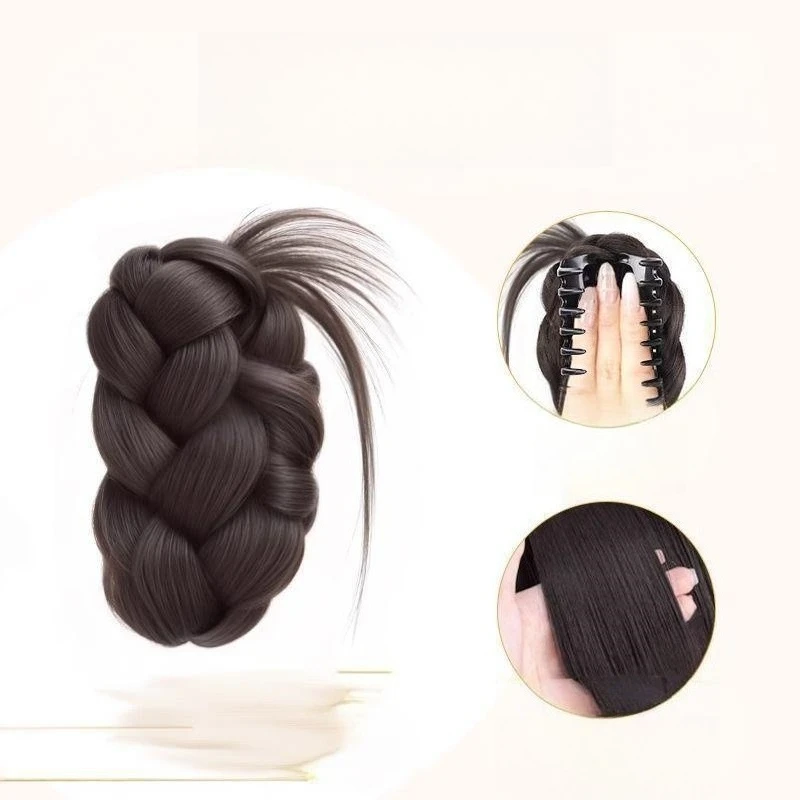 깃털 패드가 있는 한국식 여성용 고급 헤어 클립, 포니테일 고정 액세서리, 보이지 않는 흔적 없는 합성 섬유 가발