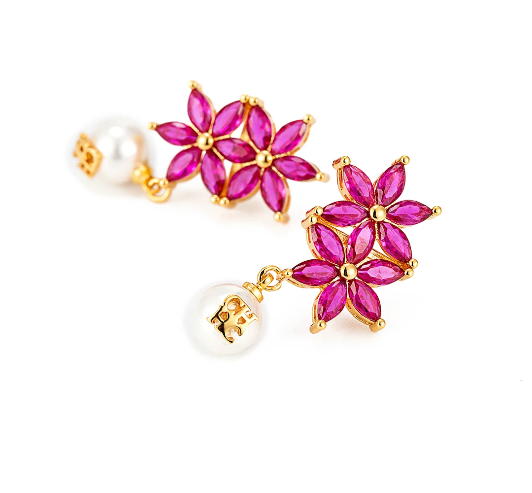 CH Blumen-Perlen Cosplay-Accessoires Kristallblütenblätter mit CH-Buchstaben-Logo Romantische Hängeohrringe für Frauen Horror-Kostüm-Requisiten – Detail 7