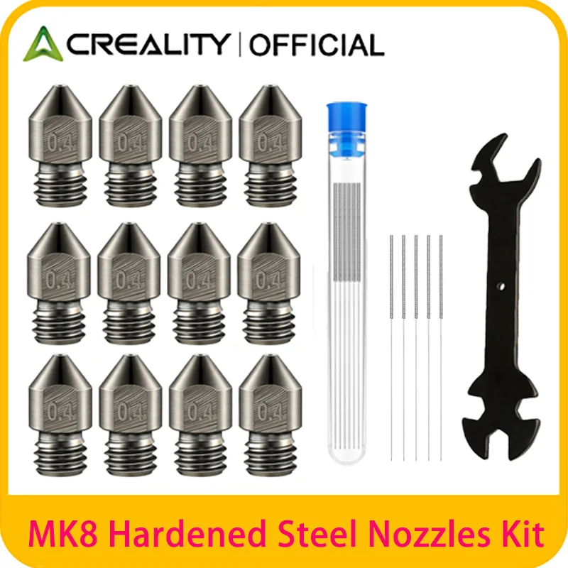 Creality Hartstahl-Düsen MK8 Düsen mit 5 Düsenreinigungswerkzeugen und Schraubenschlüssel für Ender 3/Ender 5/CR-10 3D-Druckerteile