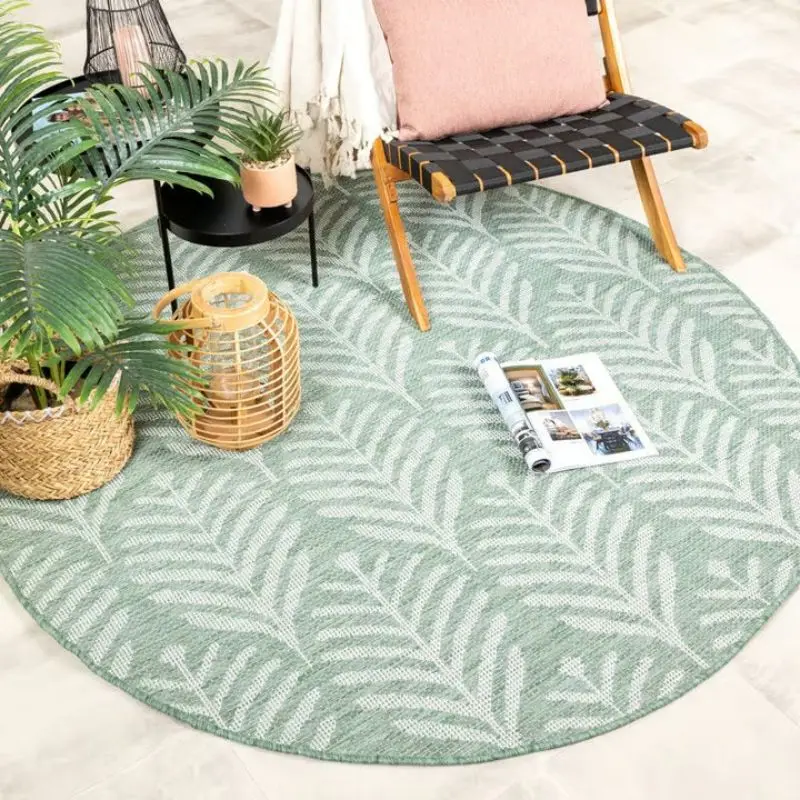 

Round Fluffy Carpet For Living Room Gray Green Play Mats Leaf Plush Bedroom Rugs Nordic Foot Mats Non-slip Entrance Carpets