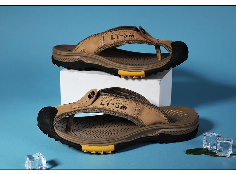 Summer Sandals Genuine Leather Flip Flops Men Classic Roman Sandals Comfortable Slipper Outdoor Casual Non-slip Beach Male Shoes