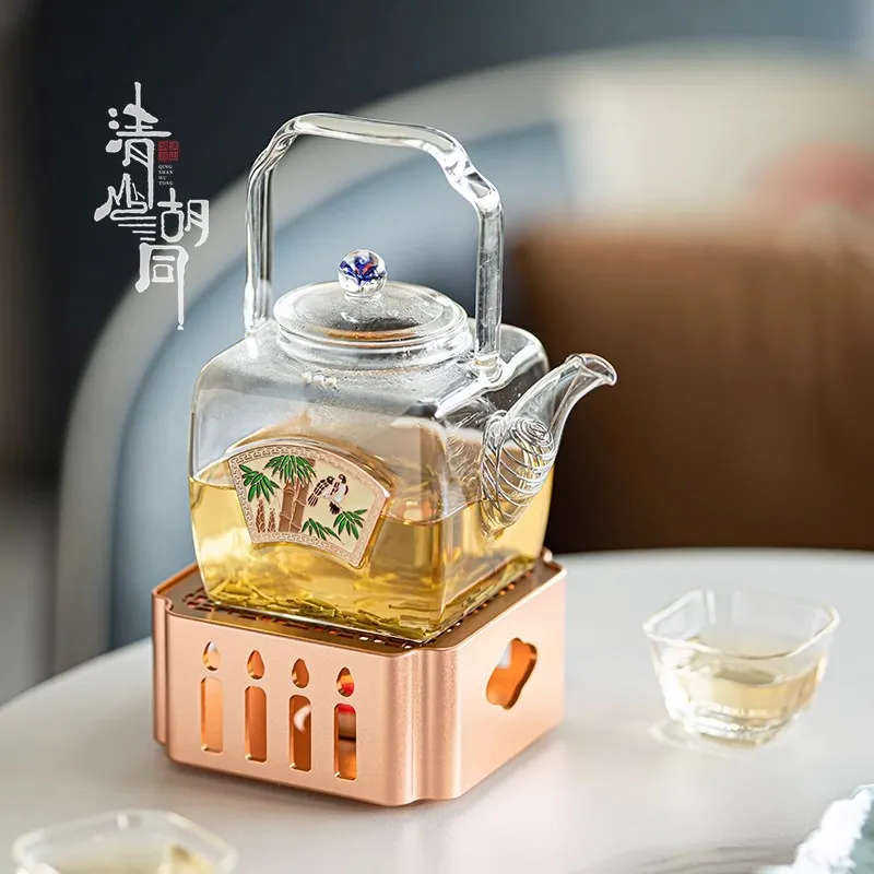 700ml High Borosilicate Glass Aluminum Alloy Stove Tea Maker Cold Heat Resistance Candle Heating One Set