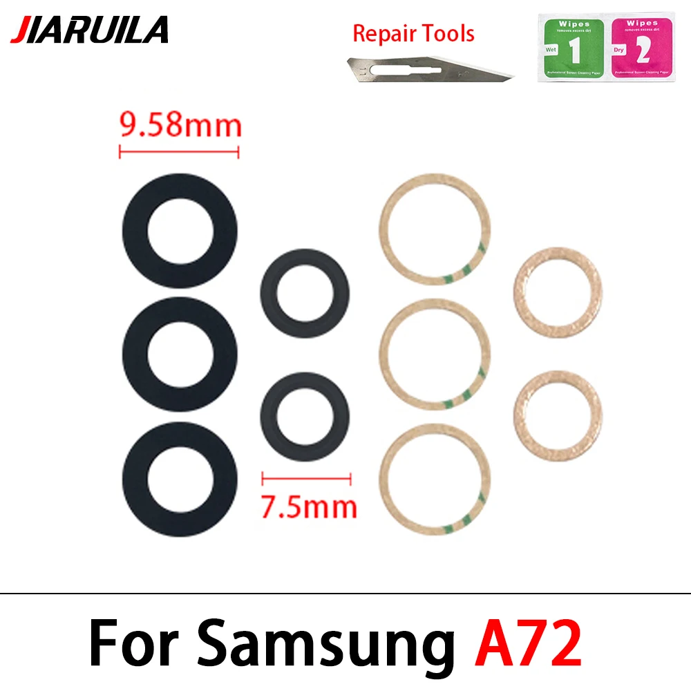 새로운 후면 카메라 유리 커버 렌즈 (삼성 A13 A14 23 4G A32 A52 5G A33 A53 A73 A52 A72 A82 A52S A24 A34 용 접착제 포함)