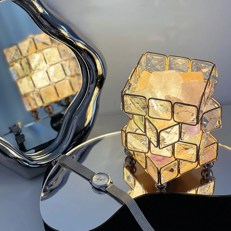 

Rubik's Cube Crystal Ambience Light Creative Small Night Lamp Bedroom Himalayan Salt Lamps Girl Ins Decorative Table Lamp