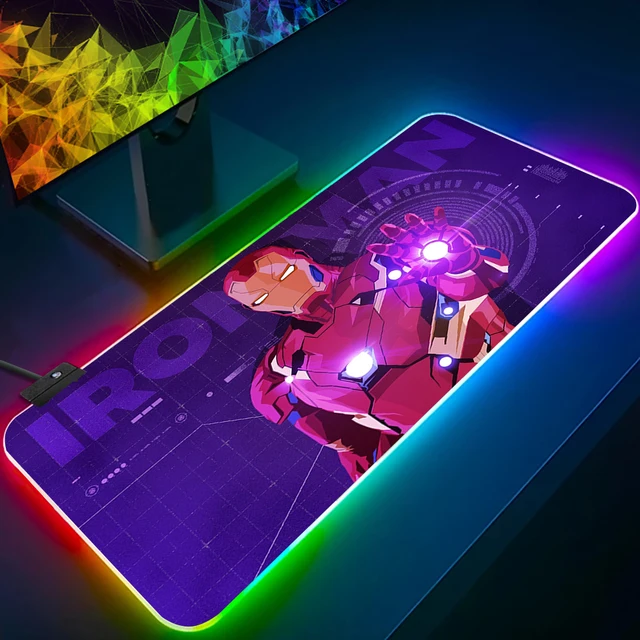 Tapis de souris Marvel Superhero Iron Man RGB pour PC Gamer, tapis de  clavier, sous-souris LED, tapis de souris lumineux, caoutchouc, ordinateur  de jeu - AliExpress