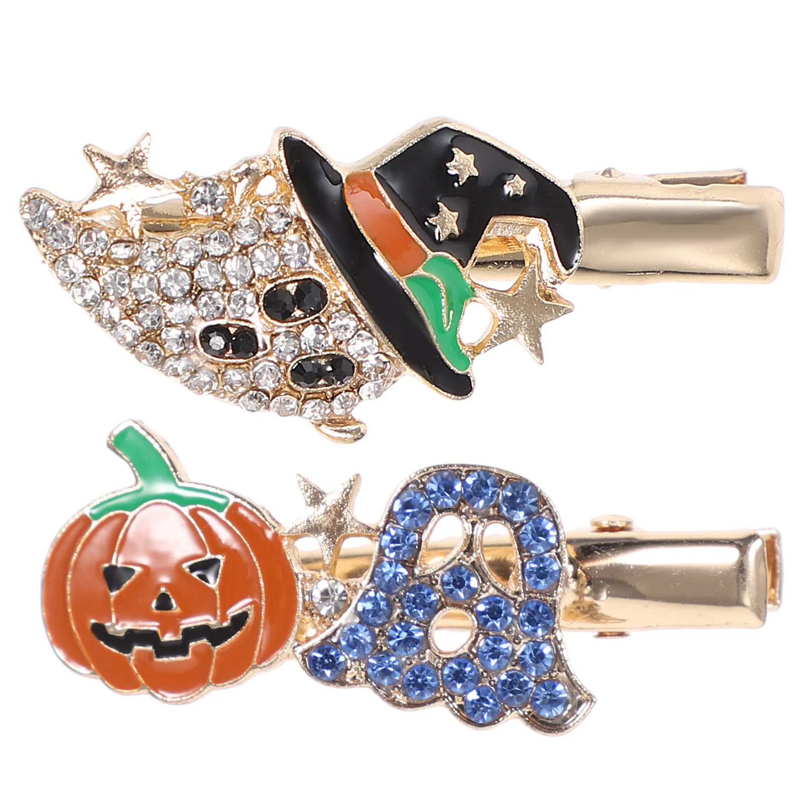 2Pcs 호박 머리핀 할로윈 헤어 클립 라인스톤 유령 액세서리 댄스 파티 코스프레 의상 세련된 매력
