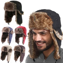 Men's Winter Trapper Aviator Trooper Earflap Warm Russian Waterproof Ski Hat Bomber Cap Russian Warm Ear Protectors Hats